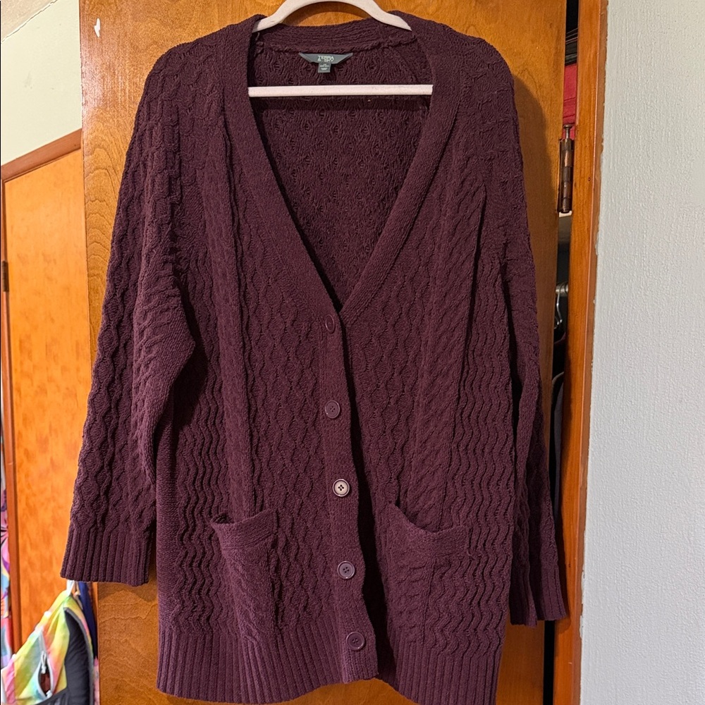 Terra & Sky Plum Cable Knit Button-Front Cardigan